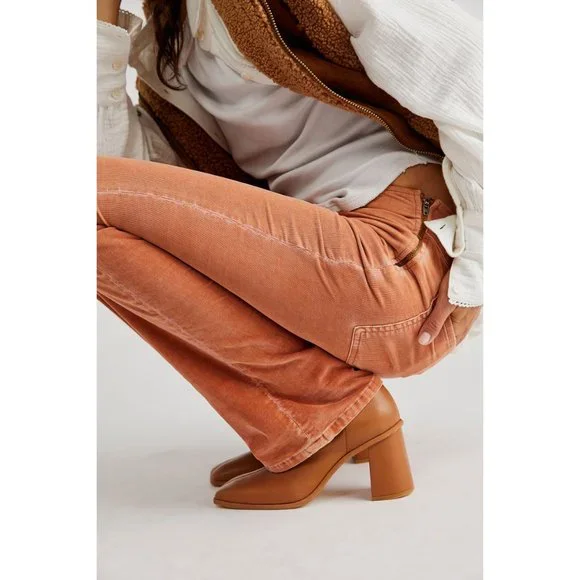 FREE PEOPLE Jenny High Rise Cord Slim Flare Jeans / Cognac - Picture 3 of 4
